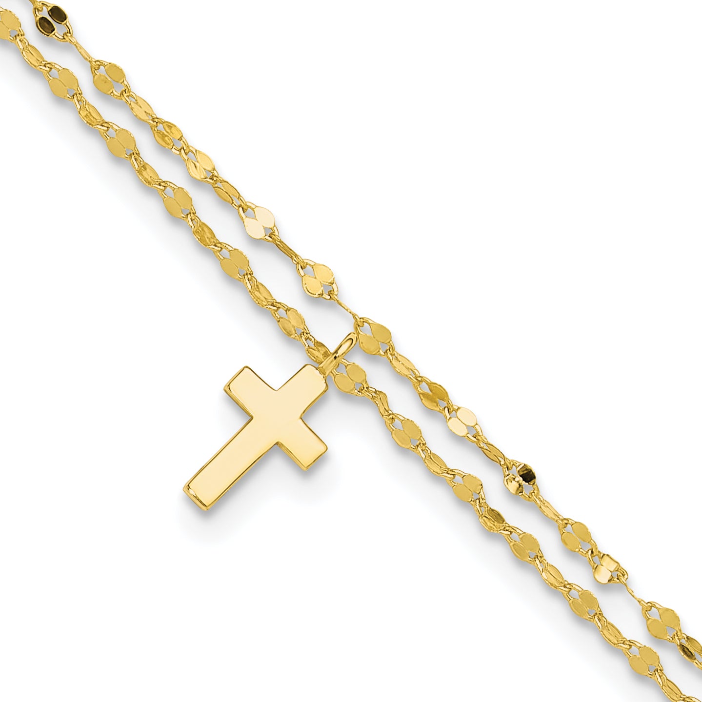 Sterling Silver Gold-tone 2-Strand Cross 8.75in Plus 2in ext Anklet Main image
