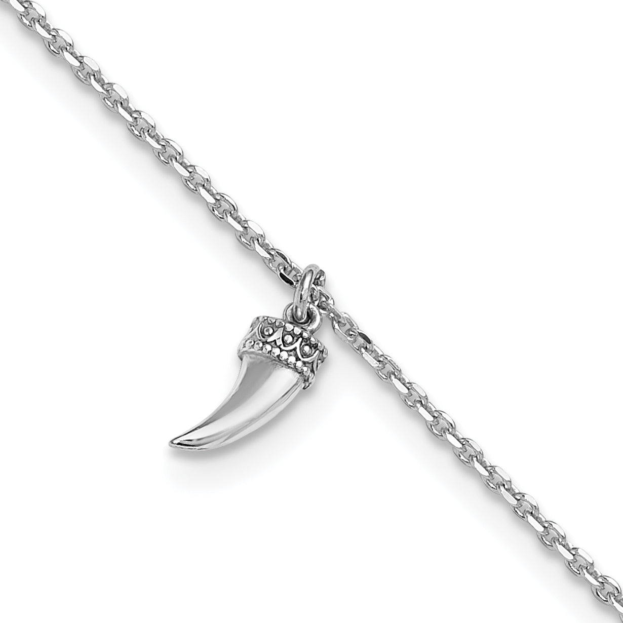 Sterling Silver Rhodium-Rhodium-Plated 3D Horn 9in Plus 1in ext. Anklet