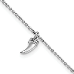 Sterling Silver Rhodium-Rhodium-Plated 3D Horn 9in Plus 1in ext. Anklet