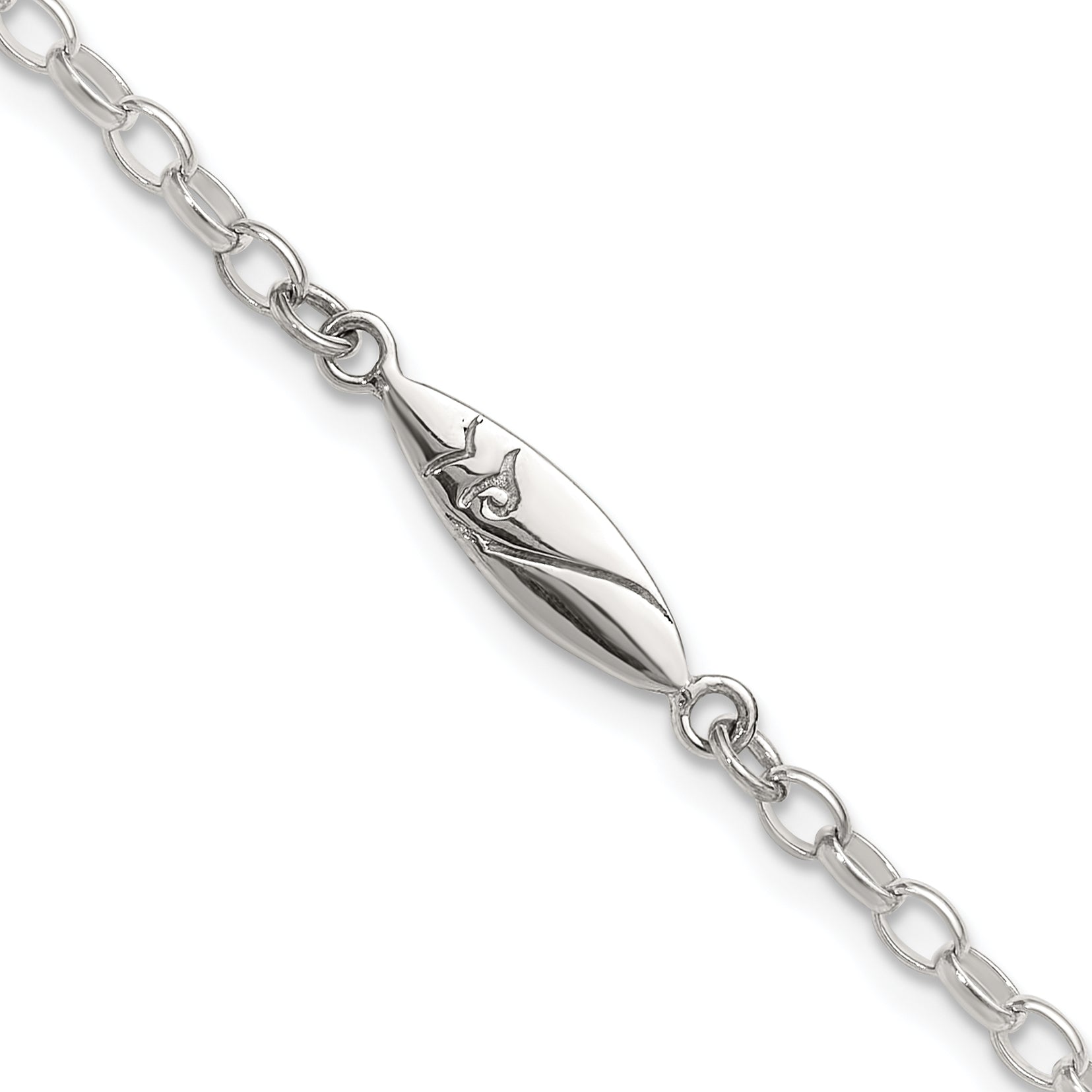Sterling Silver Antiqued Polished Etched Surf Board 7.25in Link Bracelet Main image