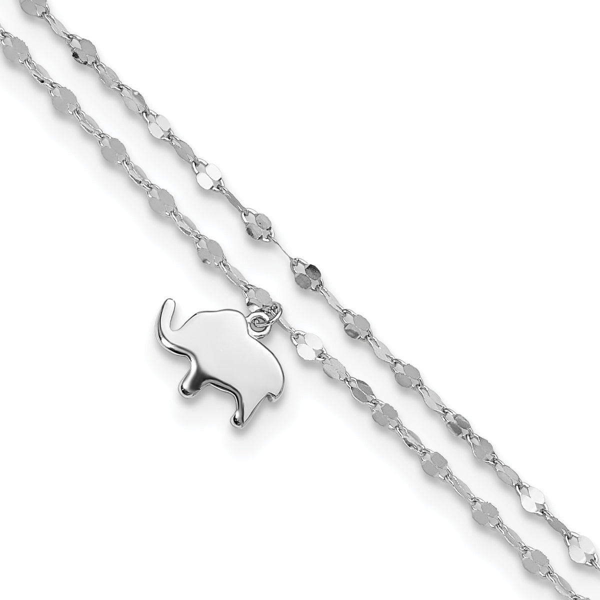 Sterling Silver Rhodium-Rhodium-Plated 2-Strand Elephant 8.75in Plus 1in ext Anklet
