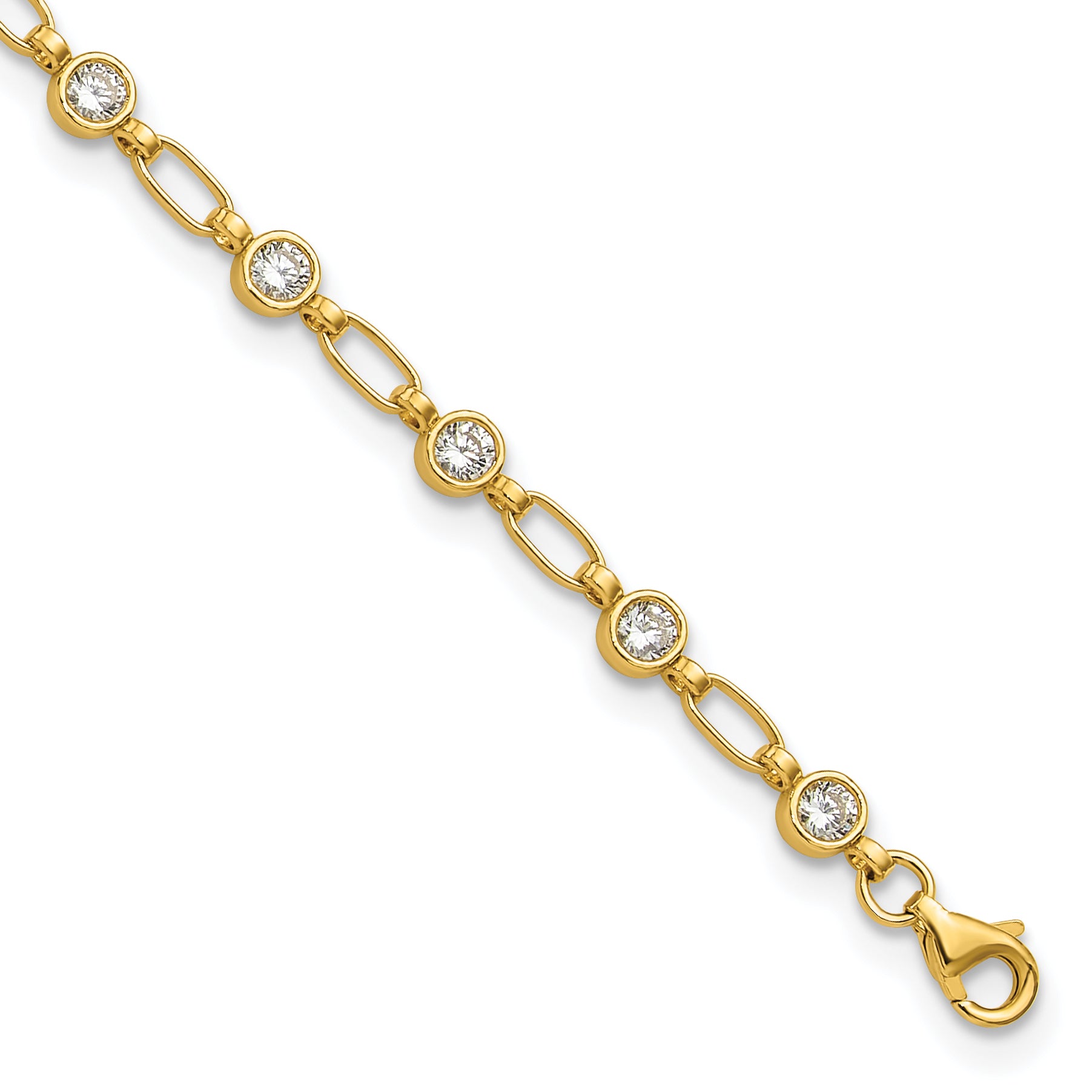 Sterling Silver Gold-tone Bezel CZ 10 inch Anklet Main image