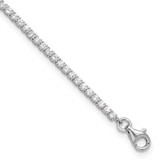 Sterling Silver Rhodium-Rhodium-Plated 2mm CZ 9in Plus 1in ext Tennis Anklet