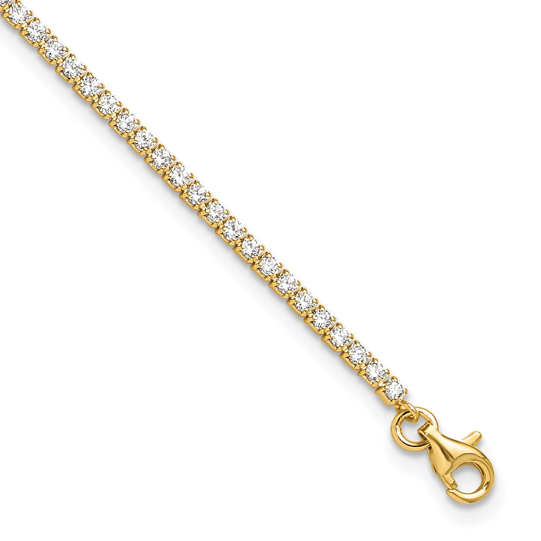 Sterling Silver Gold-tone 2mm CZ 9in Plus 1in ext Tennis Anklet Main image