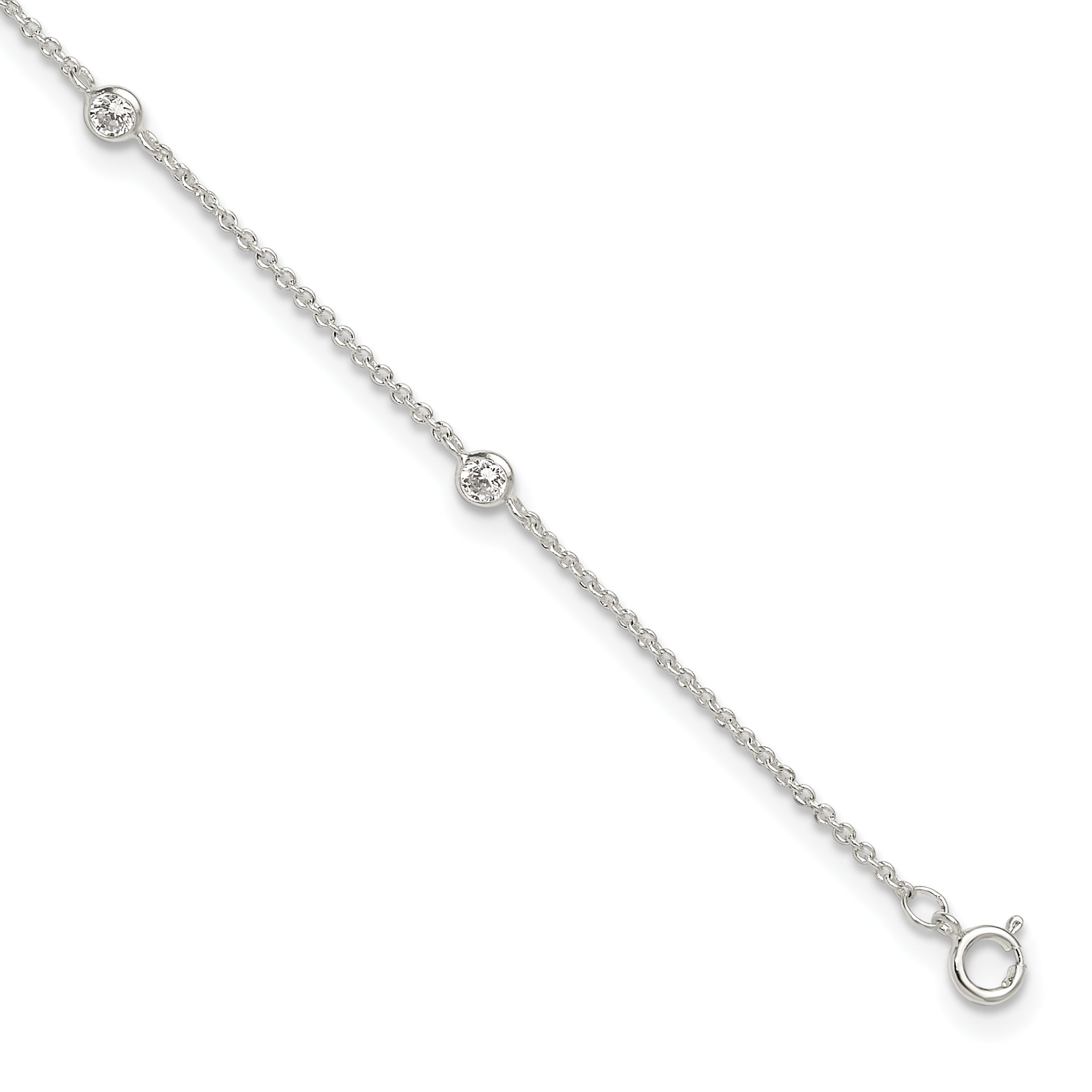 Sterling Silver E-coated CZ Stations 9.75in Plus 1in ext. Anklet Main image