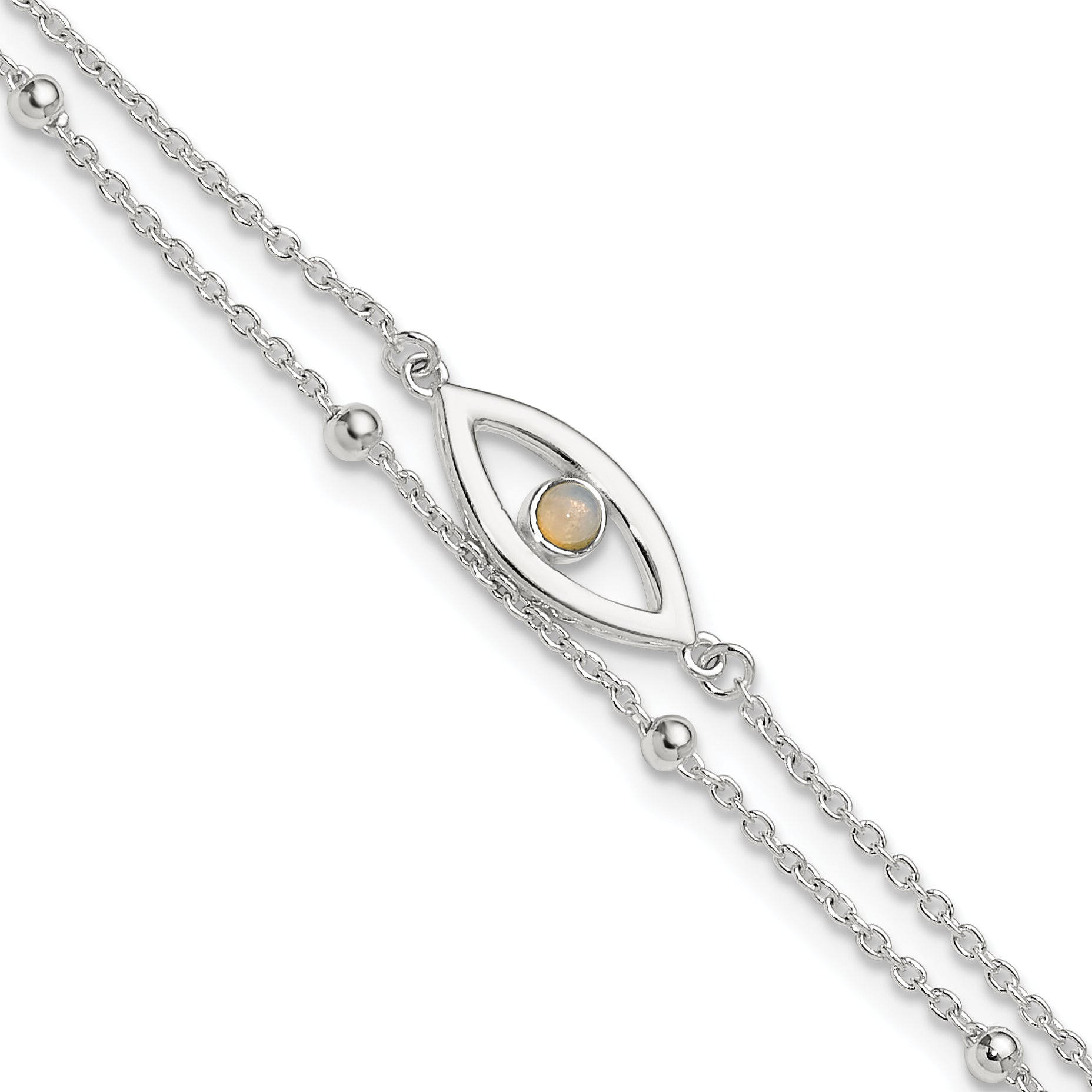 Sterling Silver Polished Created Opal Eye and Bead 9in Plus 1in ext Anklet Main image