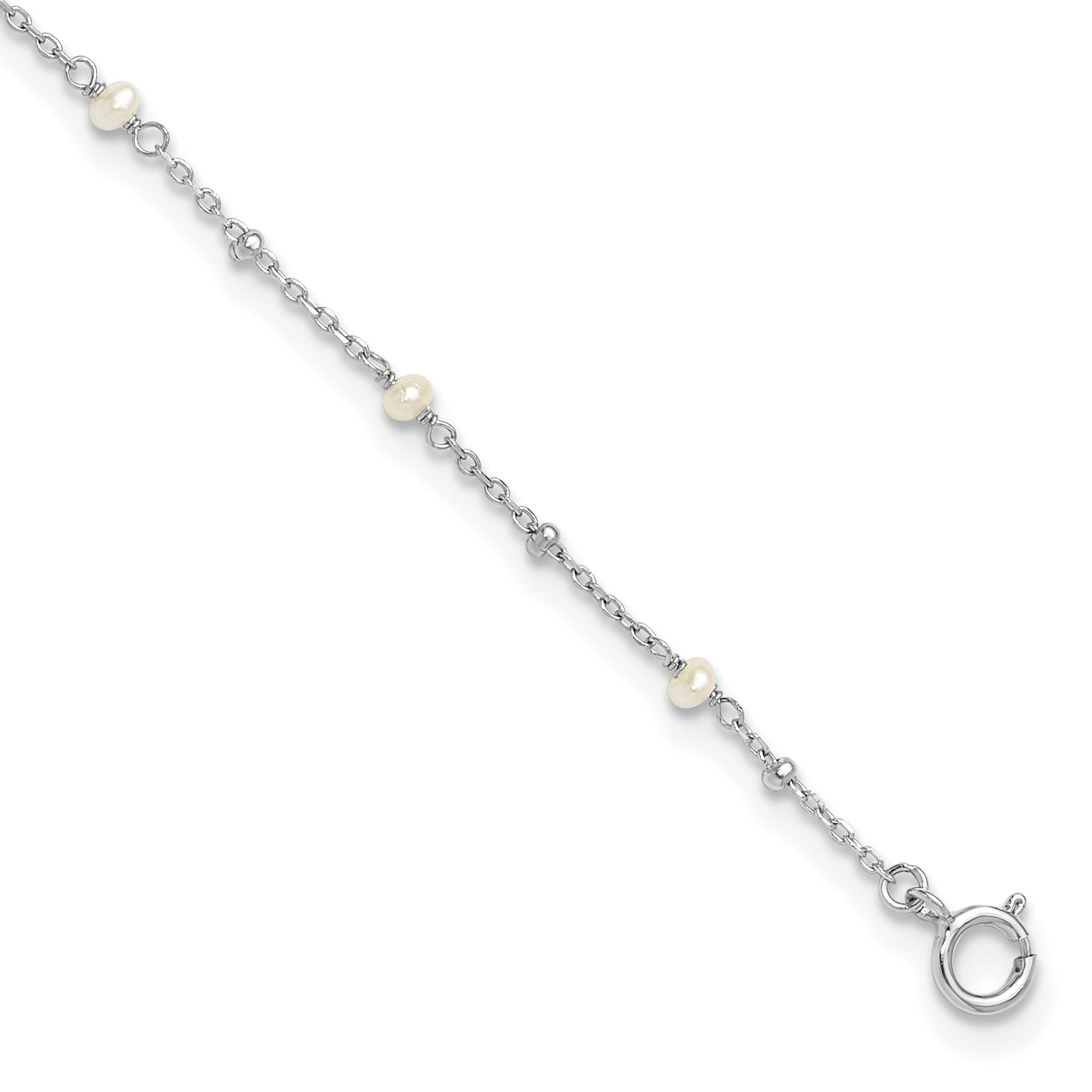 Sterling Silver Rhodium-Rhodium-Plated 3mm FWC Pearl 9in Plus 1in ext Anklet Main image