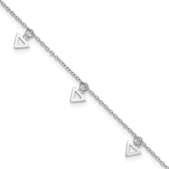 Sterling Silver Rhodium-Rhodium-Plated Polished Triangle 9.5in Plus 1in ext. Anklet