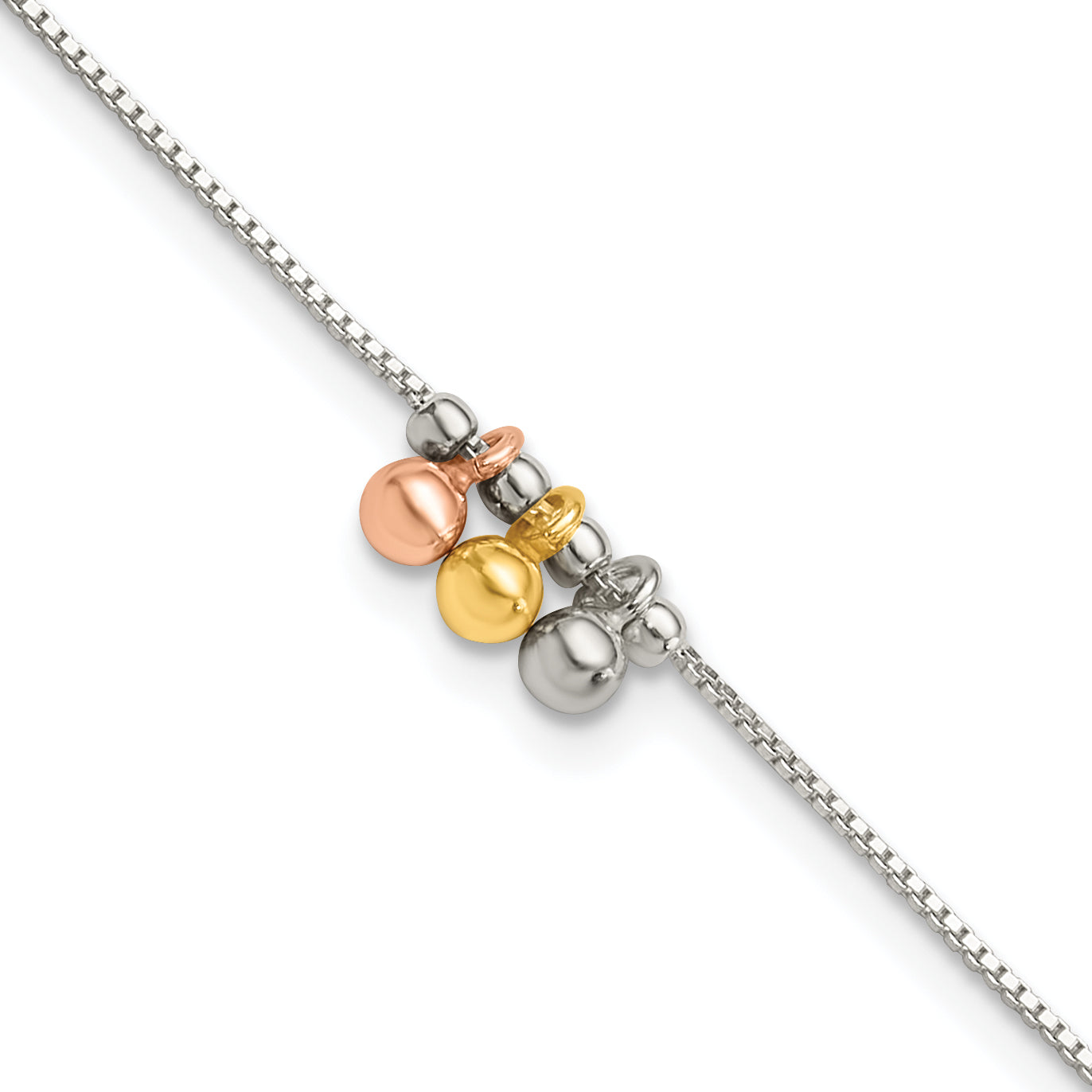 Sterling Silver with Rose and Gold-Tone Dangle Beads 9in Plus 1in ext Ankle Main image