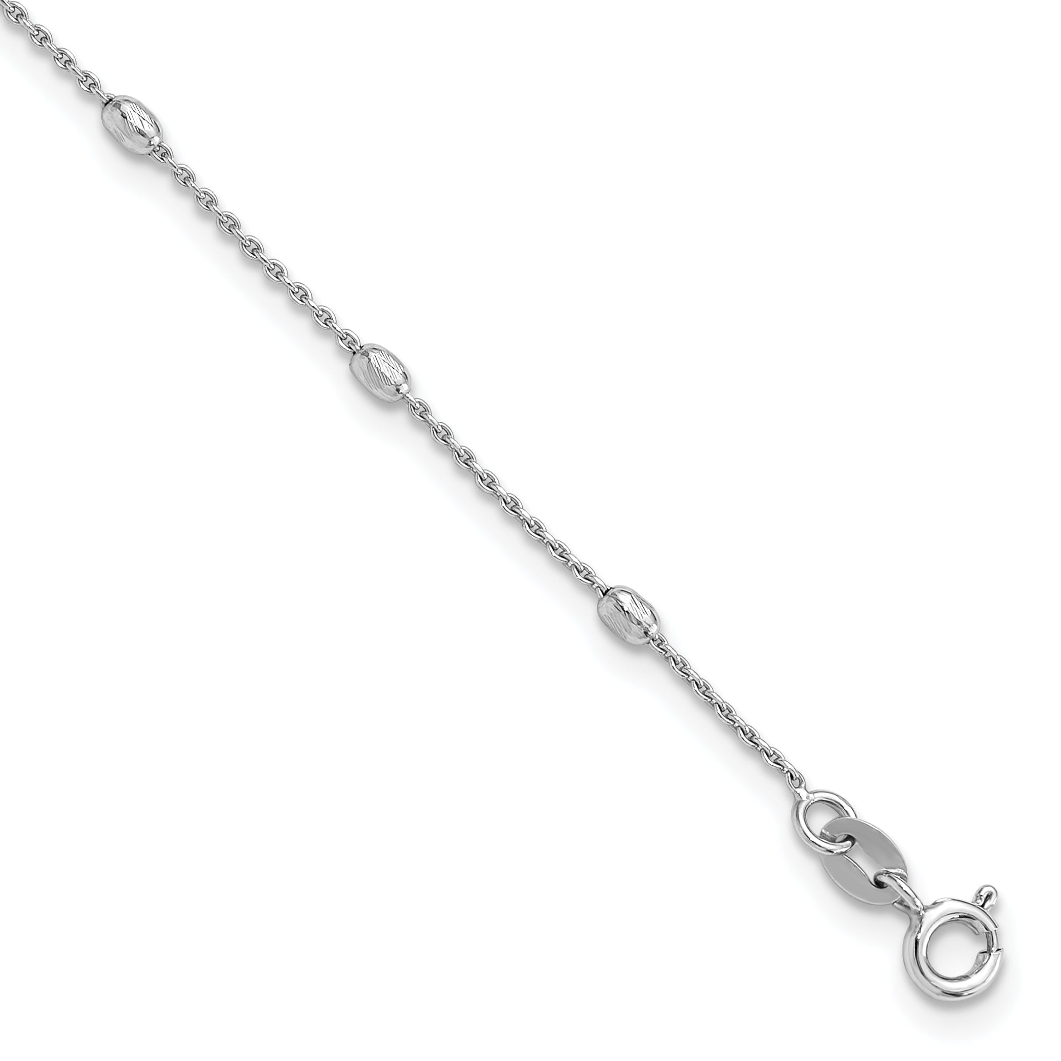 Sterling Silver Rhodium-Platedod-pltd Polished D/C Oval Beaded 9in w/1in ext Anklet Main image