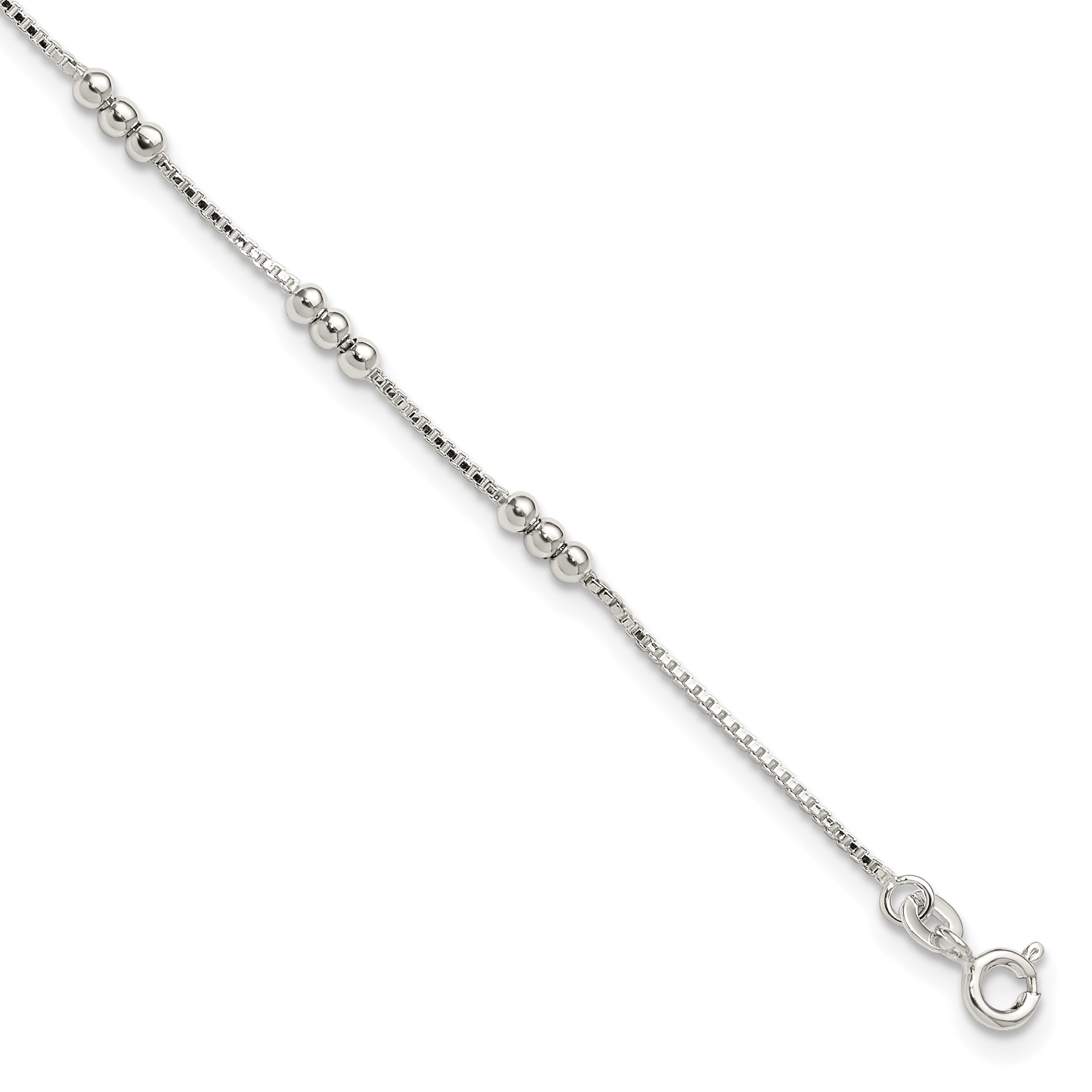 Sterling Silver Polished Beaded Box 10in Anklet Main image