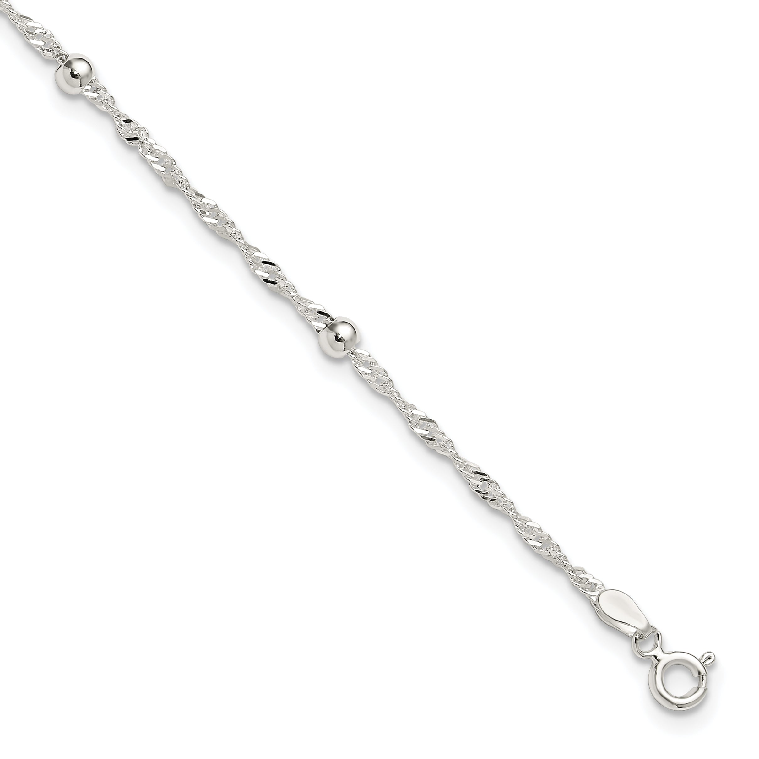 Sterling Silver Polished Beaded Singapore 10in Anklet Main image