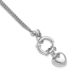 Sterling Silver Rhodium-Platedod-plated Polished Puff Heart Dangle 6.5in Bracelet