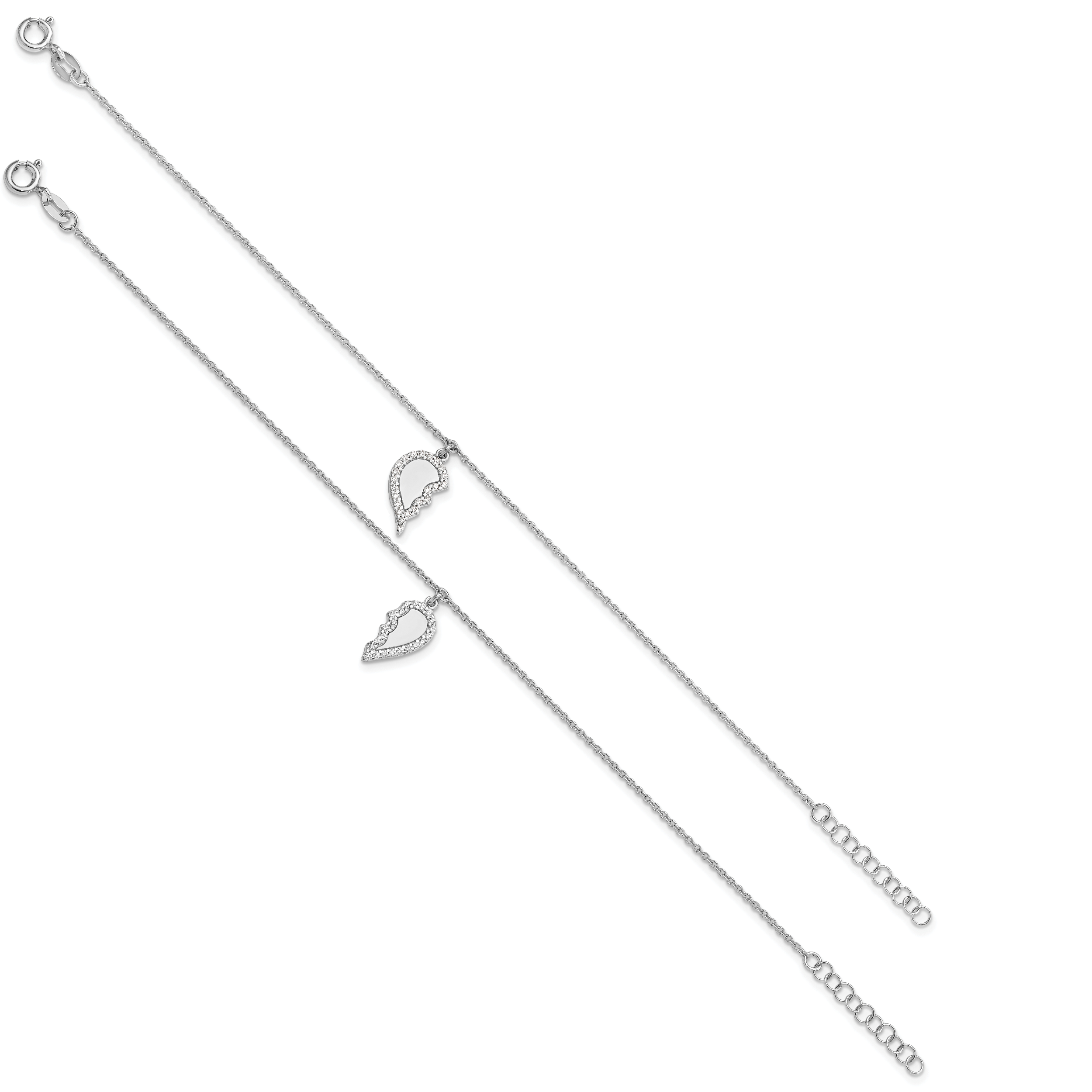 Sterling Silver Rhod-plated CZ Half Heart 7.25in w/1 in ext 2 Bracelet Set Secondary image