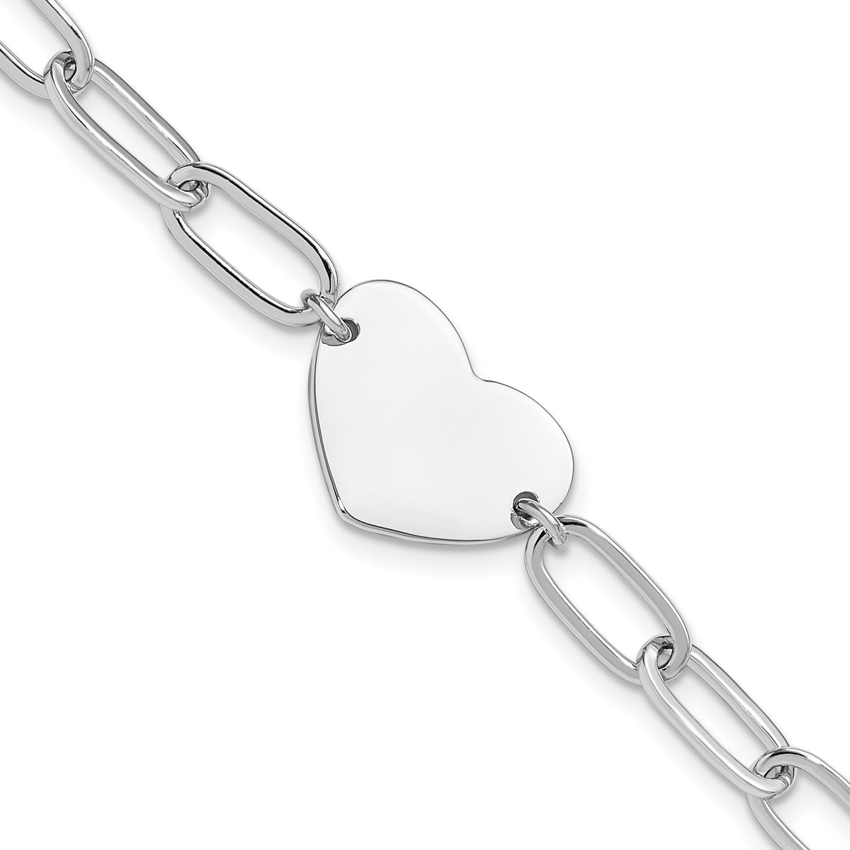 Sterling Silver Rhodium-Rhodium-Plated Heart Open Link 7.25in Bracelet