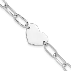 Sterling Silver Rhodium-Rhodium-Plated Heart Open Link 7.25in Bracelet