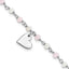 Sterling Silver Rhodium-Platedod-plated Heart Pink/White Glass Beads 7.5in Bracelet