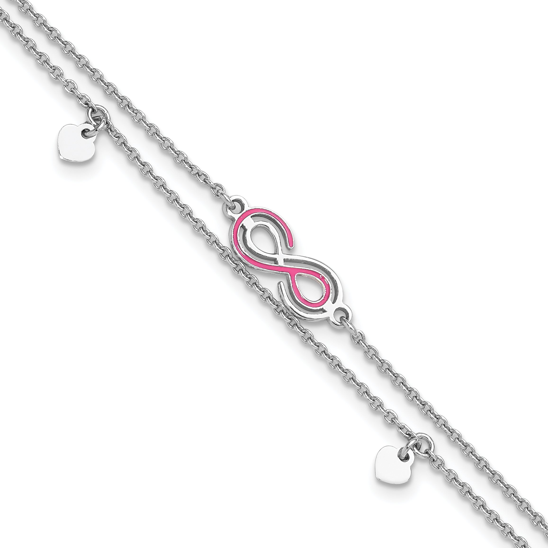 Sterling Silver Rhodium-Platedod-pltd Enamel Infinity/Heart 7.25in w/1 in ext Bracelet