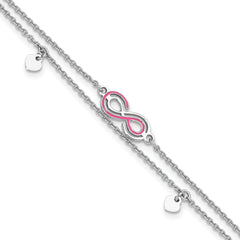 Sterling Silver Rhodium-Platedod-pltd Enamel Infinity/Heart 7.25in w/1 in ext Bracelet
