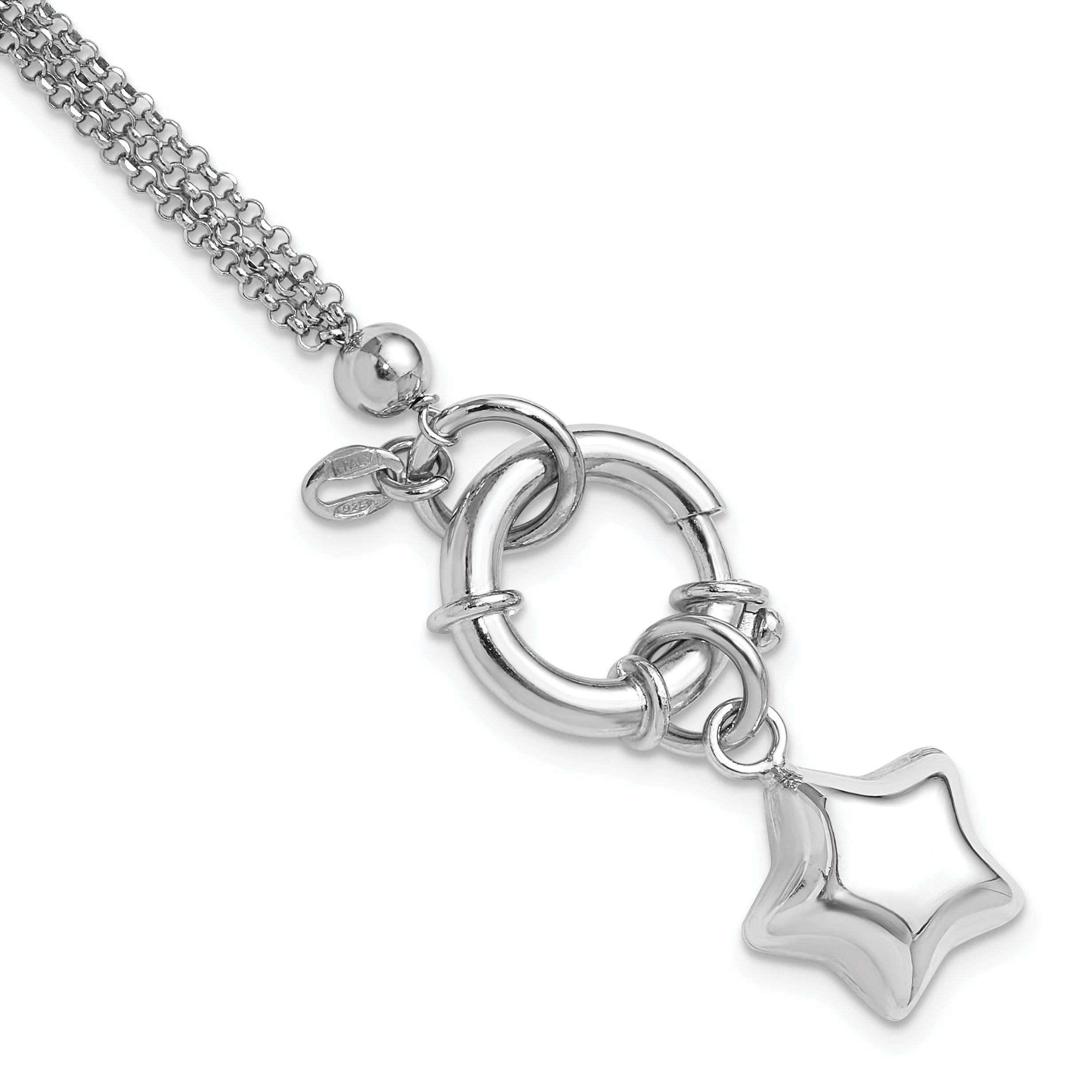 Sterling Silver Rhodium-Platedod-plated Polished Puffed Star Dangle 6.5in Bracelet