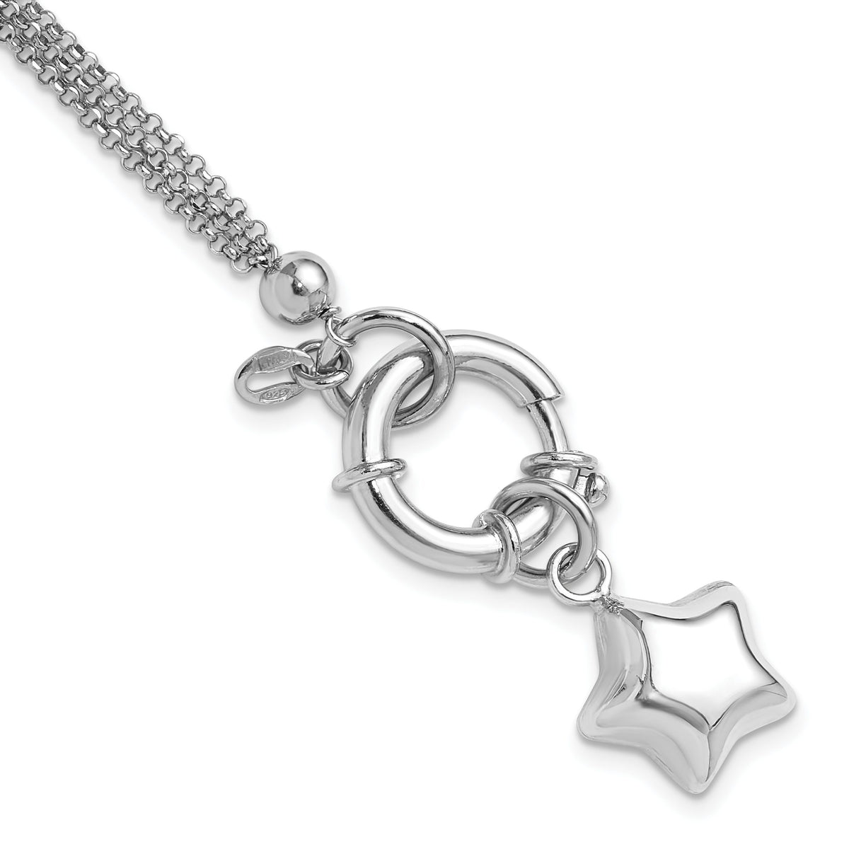 Puffed Star Dangle Bracelet in Sterling Silver, 6.5 Inch - Sophia Jewelers Main image