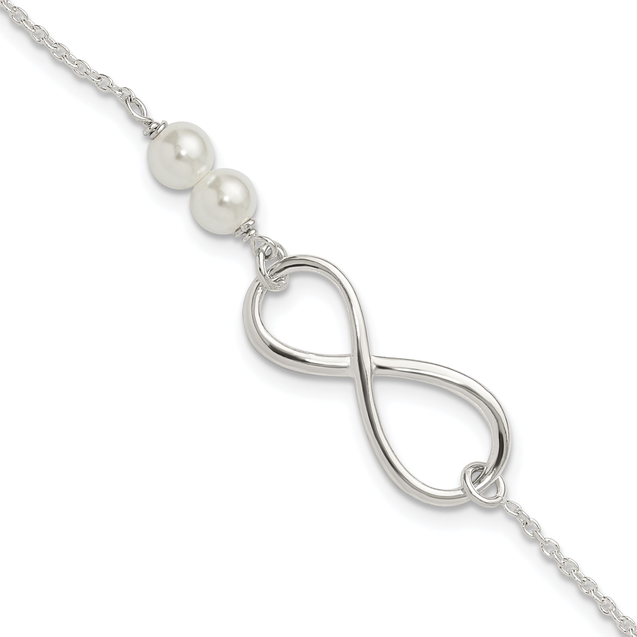 Sterling Silver Polished Simulated Pearls and Infinity with 1in ext Bracele Main image