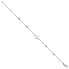 Sterling Silver Rhodium-plated Cross Black Spinel 7in With 1in ext. Bracelet