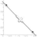 Sterling Silver Rhodium-plated Cross Black Spinel 7in With 1in ext. Bracelet