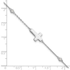 Sterling Silver Rhodium-plated CZ Sideways Cross 8in w/1in ext. Bracelet