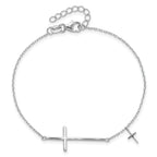 Sterling Silver Rhodium-plated Sideways Cross 7in With 1in ext. Bracelet