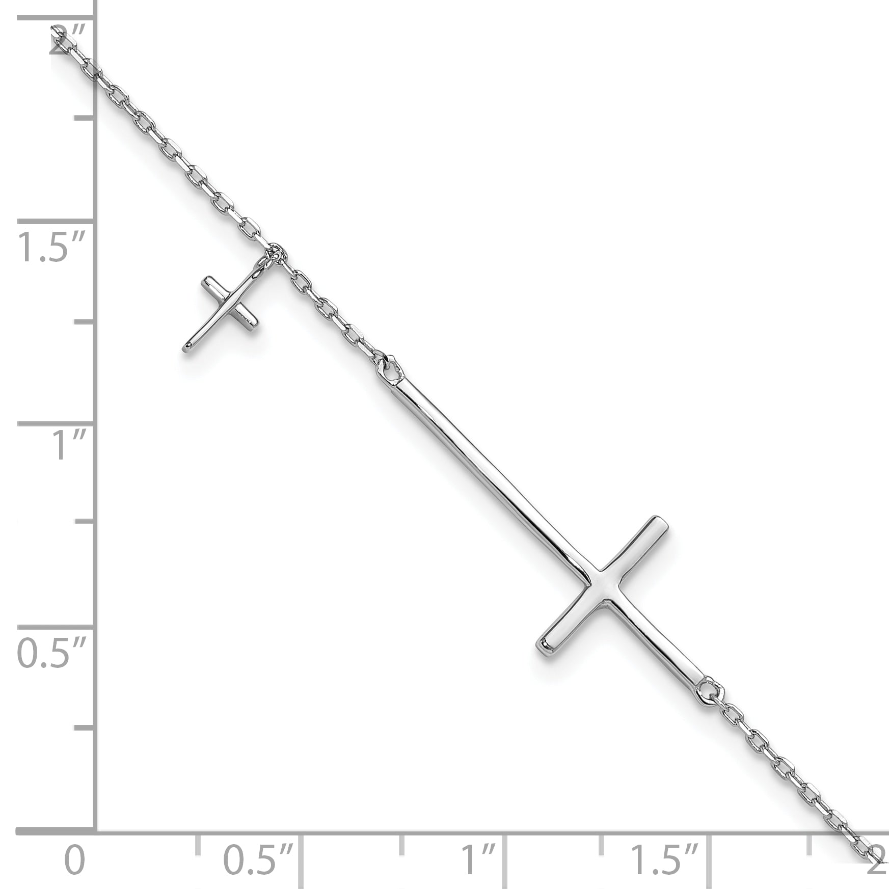 Sterling Silver Rhodium-plated Sideways Cross 7in With 1in ext. Bracelet