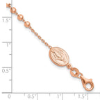 Sterling Silver Rose-tone Rosary Cross 7in With 1in Ext. Bracelet