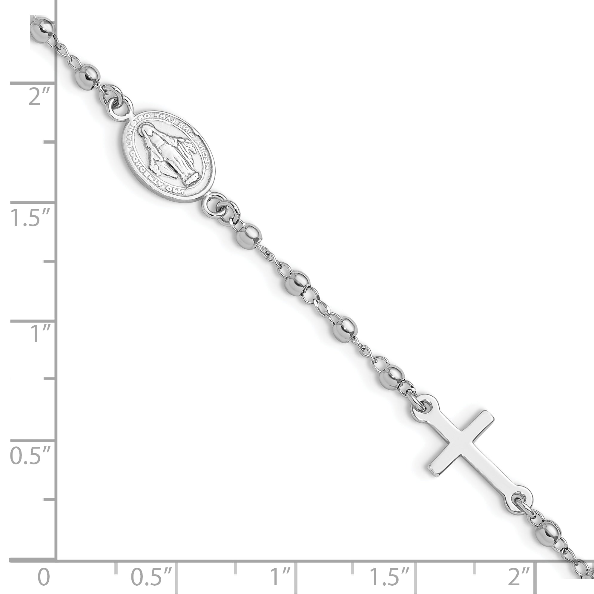 Sterling Silver Rh-plated 6.5in With 1in ext Rosary Bracelet
