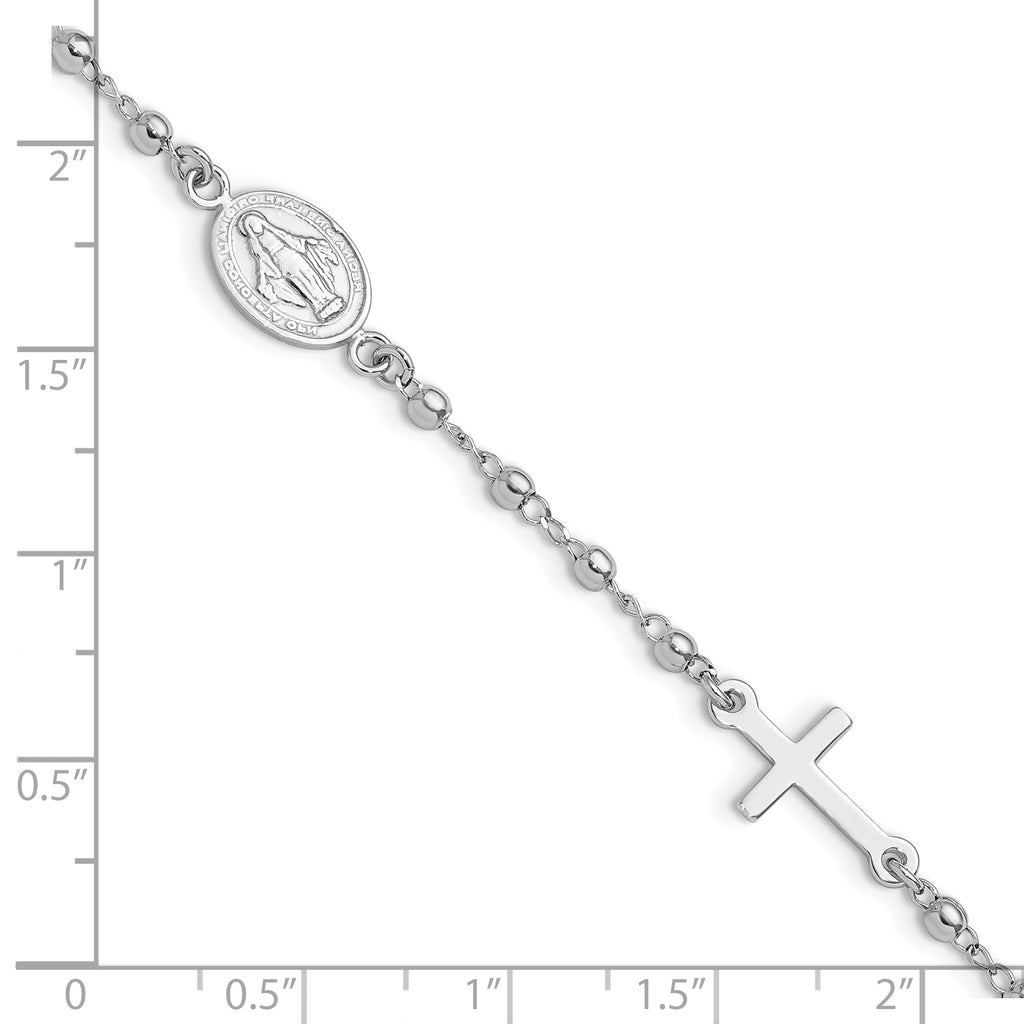 Sterling Silver Rh-plated 6.5in With 1in ext Rosary Bracelet