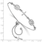 Sterling Silver Rhod-plated Cross with Medals Adjustable Bracelet