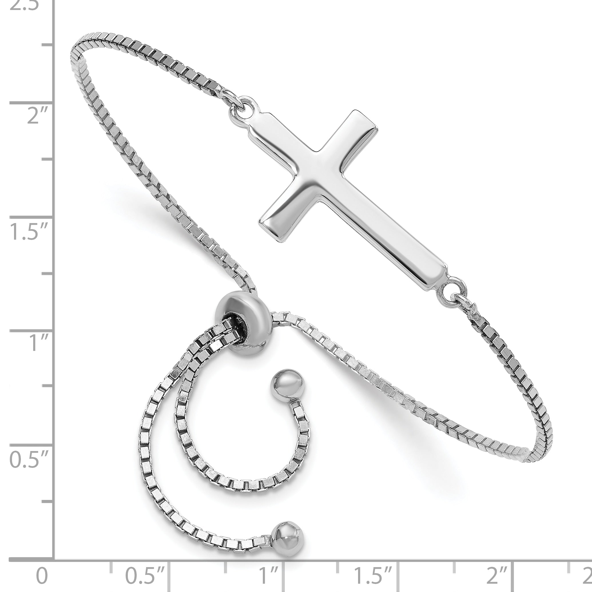 Sterling Silver Rhodium-plated Polished Cross Adjustable Bracelet