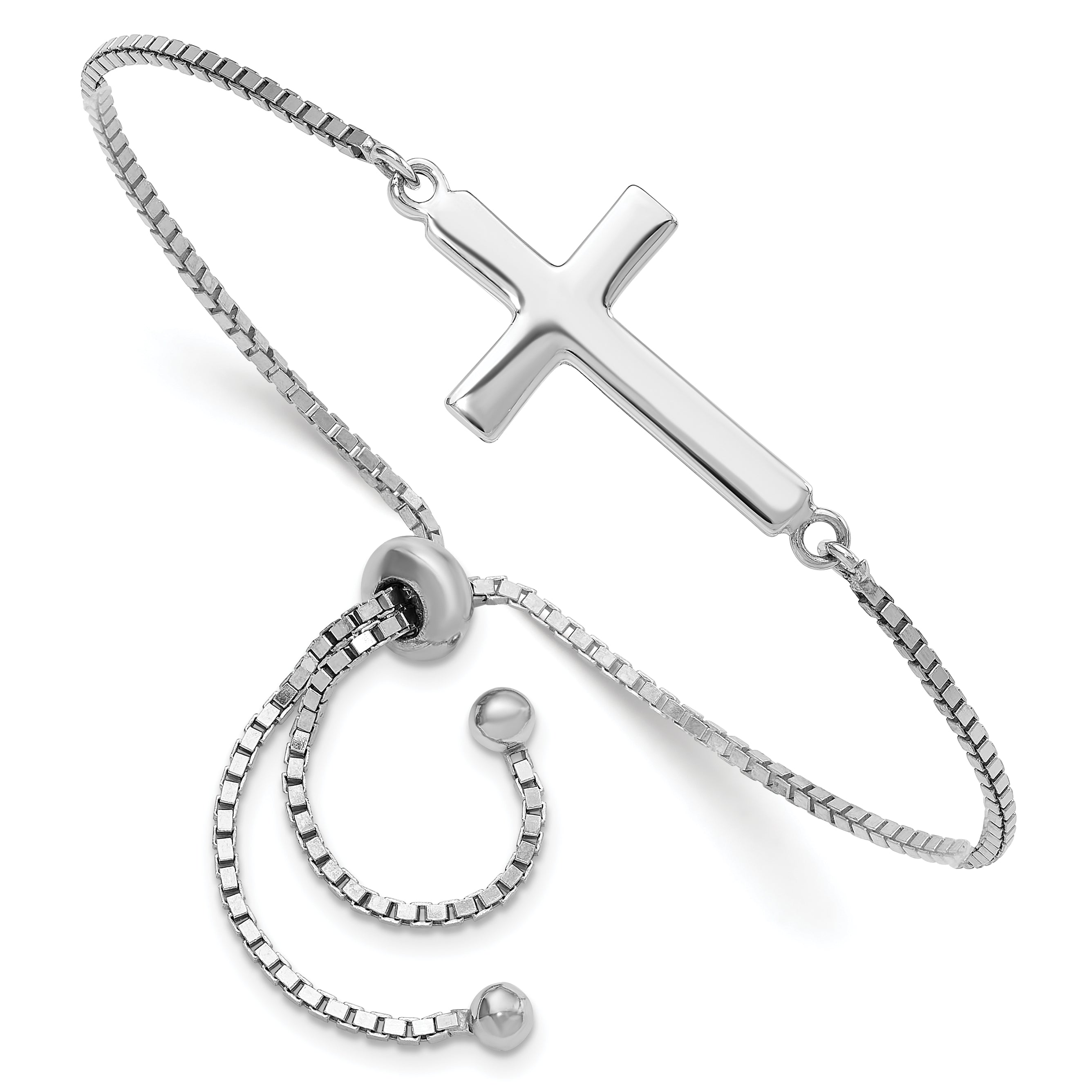 Sterling Silver Rhodium-plated Polished Cross Adjustable Bracelet Main image
