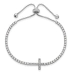 Sterling Silver Rhodium-plated CZ Sideways Cross Adjustable Bracelet