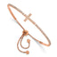 Sterling Silver Rose-tone CZ Sideways Cross Adjustable Bracelet