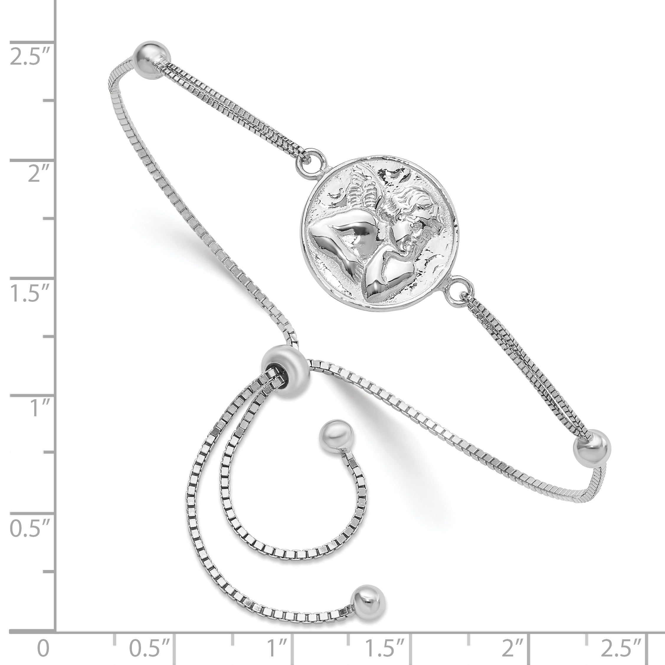Sterling Silver Rhodium-plated Polished Cherub Adjustable Bracelet