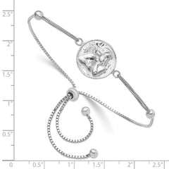 Sterling Silver Rhodium-plated Polished Cherub Adjustable Bracelet