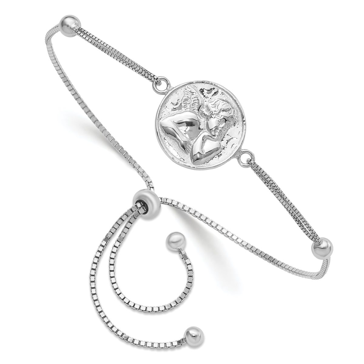 Sterling Silver Rhodium-plated Polished Cherub Adjustable Bracelet