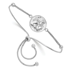 Sterling Silver Rhodium-plated Polished Cherub Adjustable Bracelet