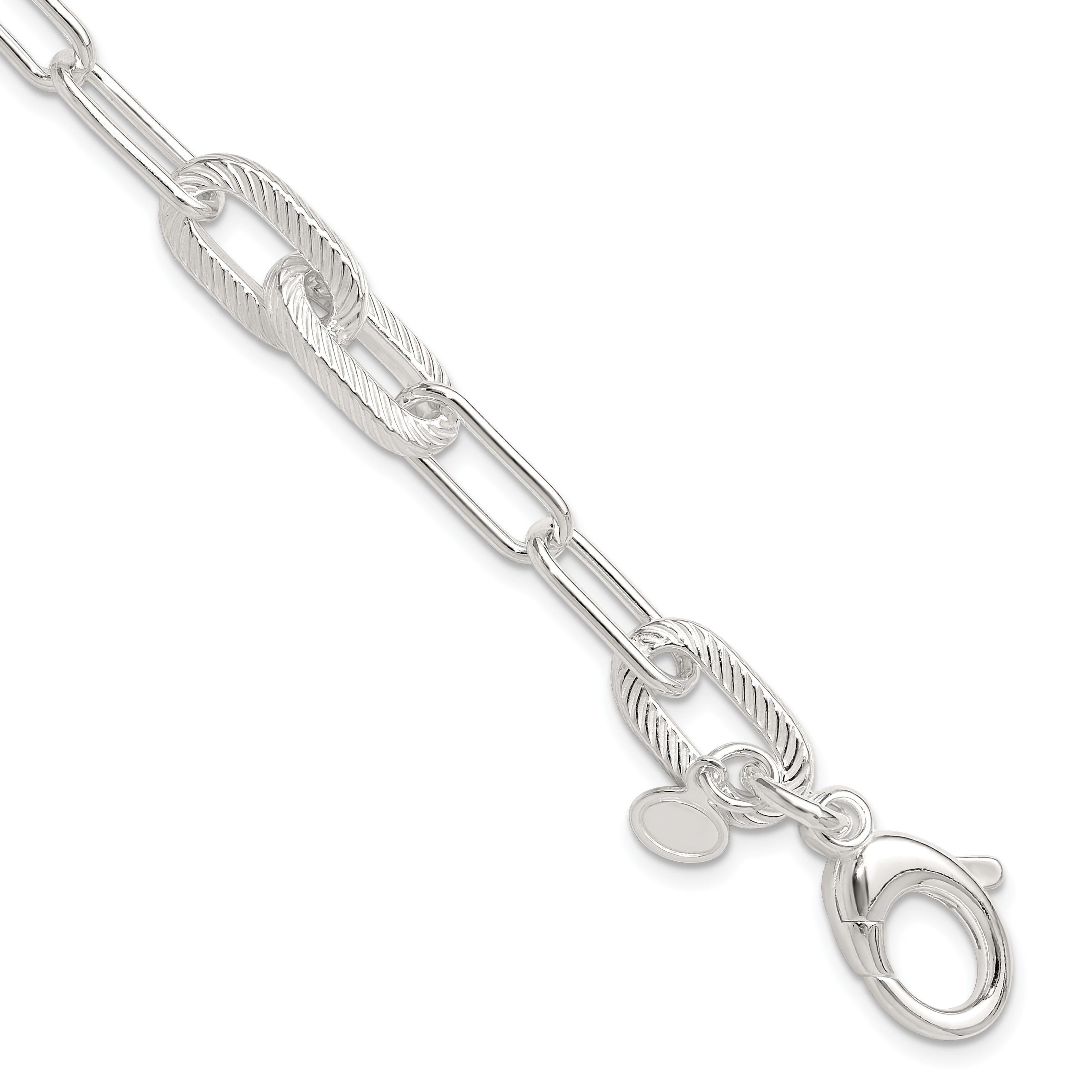 Sterling Silver Polished and Textured Paperclip Link Bracelet Main image