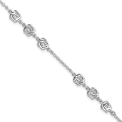 Sterling Silver Rhodium-Rhodium-Plated Love Knot 7in w/1in Ext. Bracelet