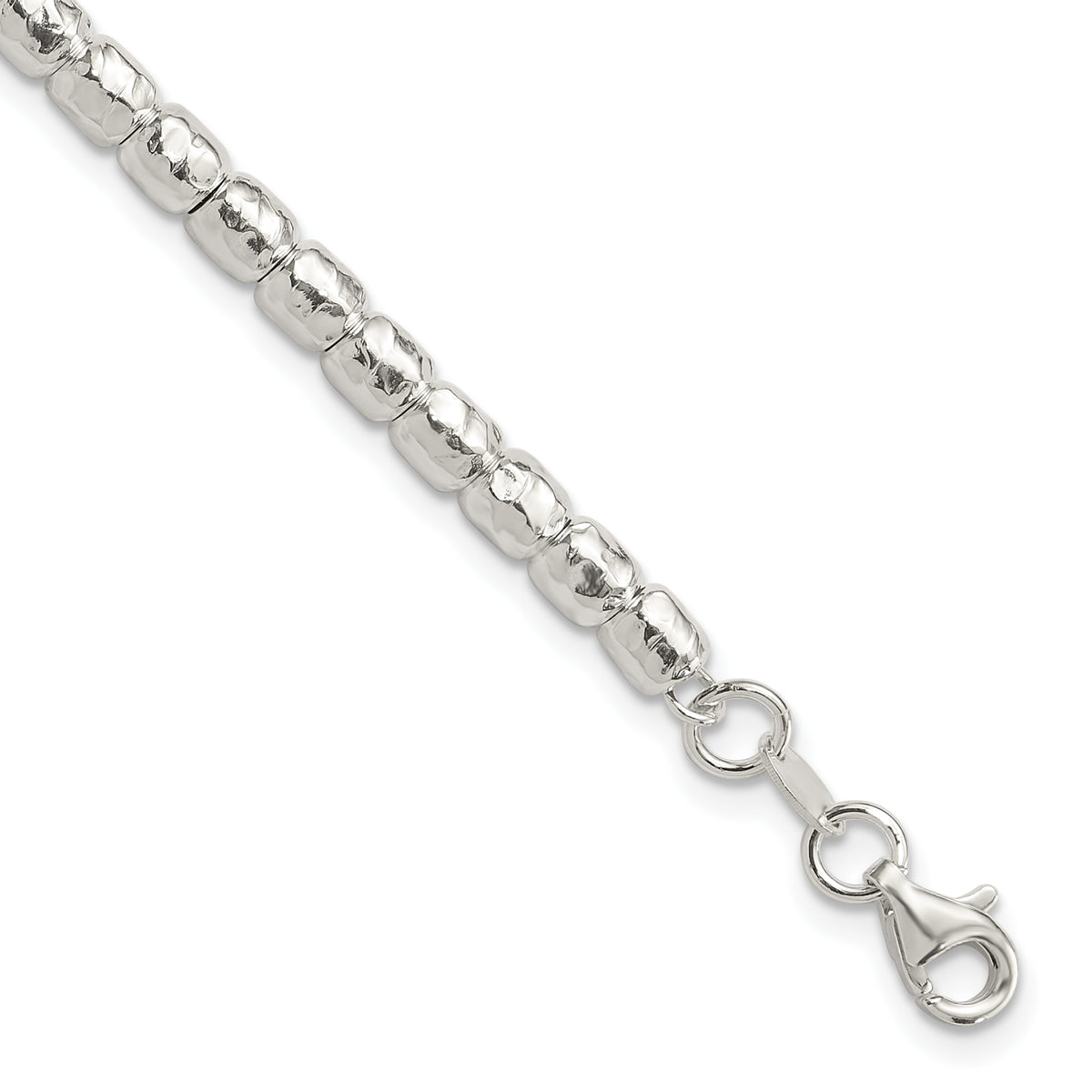 Sterling SilverRhodium-Rhodium-Plated Polish/Hammered Beaded w/1 in ext. Bracelet