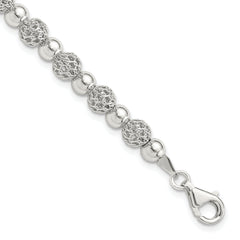 Sterling Silver Rhodium-Rhodium-Plated Polished Beaded 7.5in Bracelet