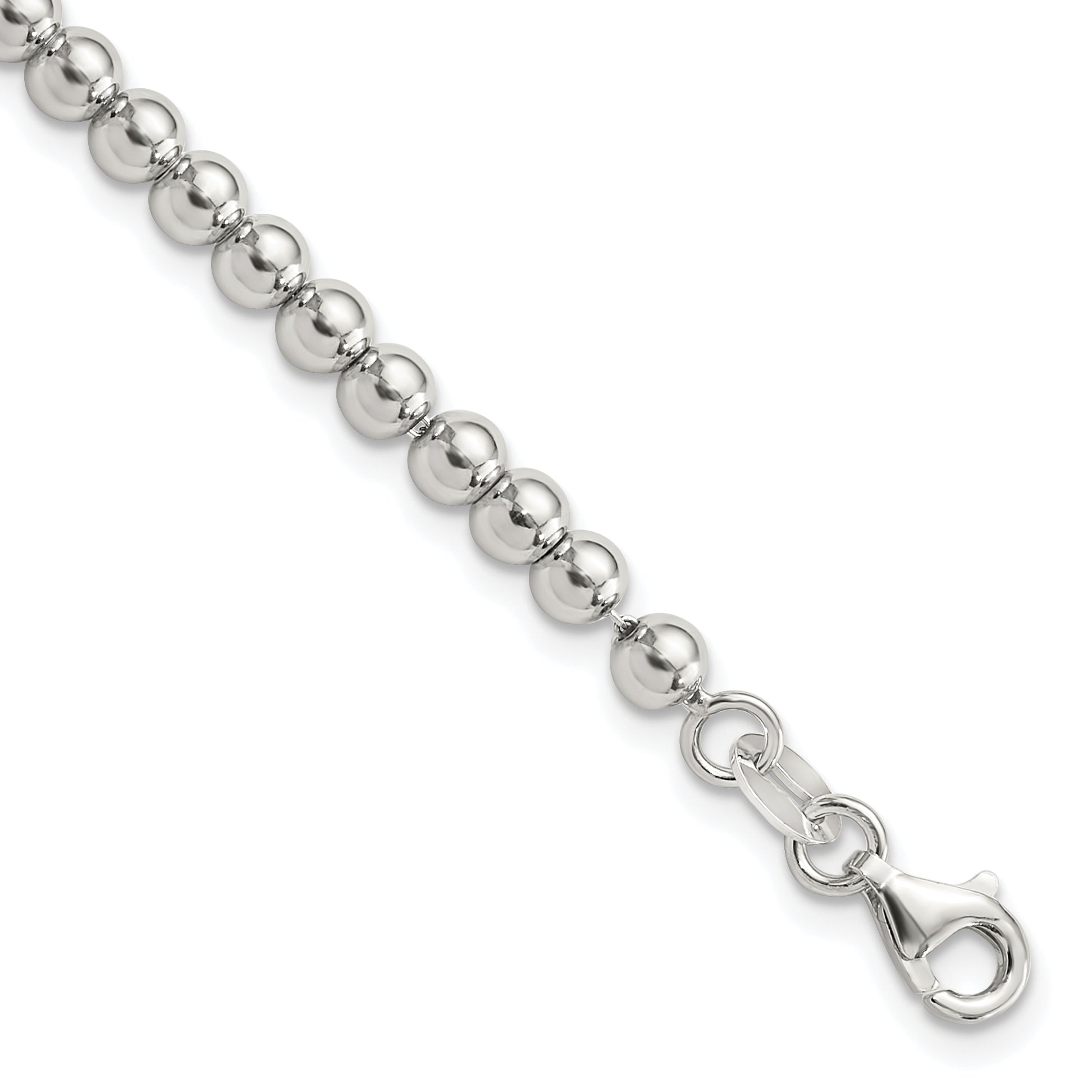 Sterling Silver Rhodium-Rhodium-Plated 4mm Beaded 7.5in Bracelet