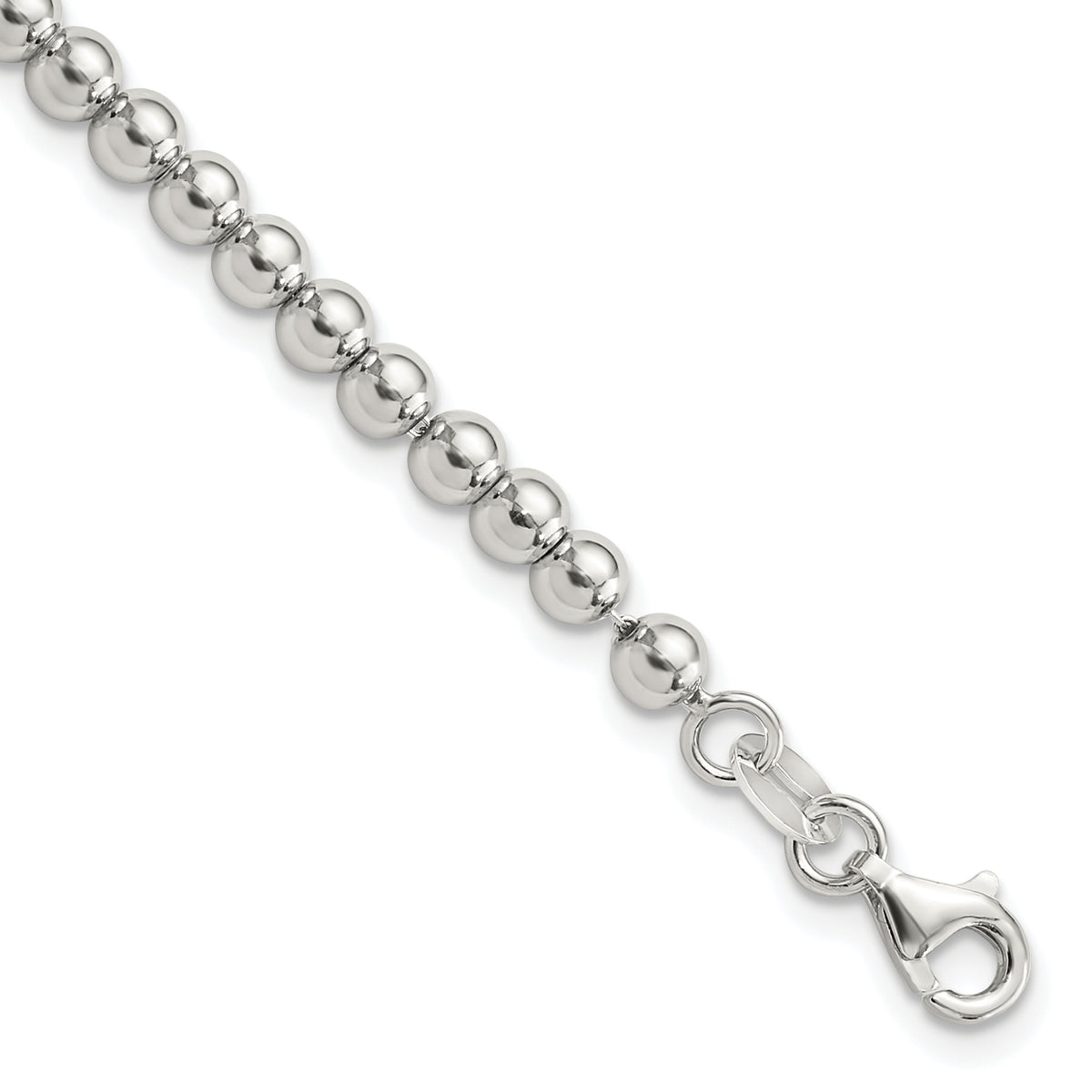 Sterling Silver Rhodium-Rhodium-Plated 4mm Beaded 7.5in Bracelet