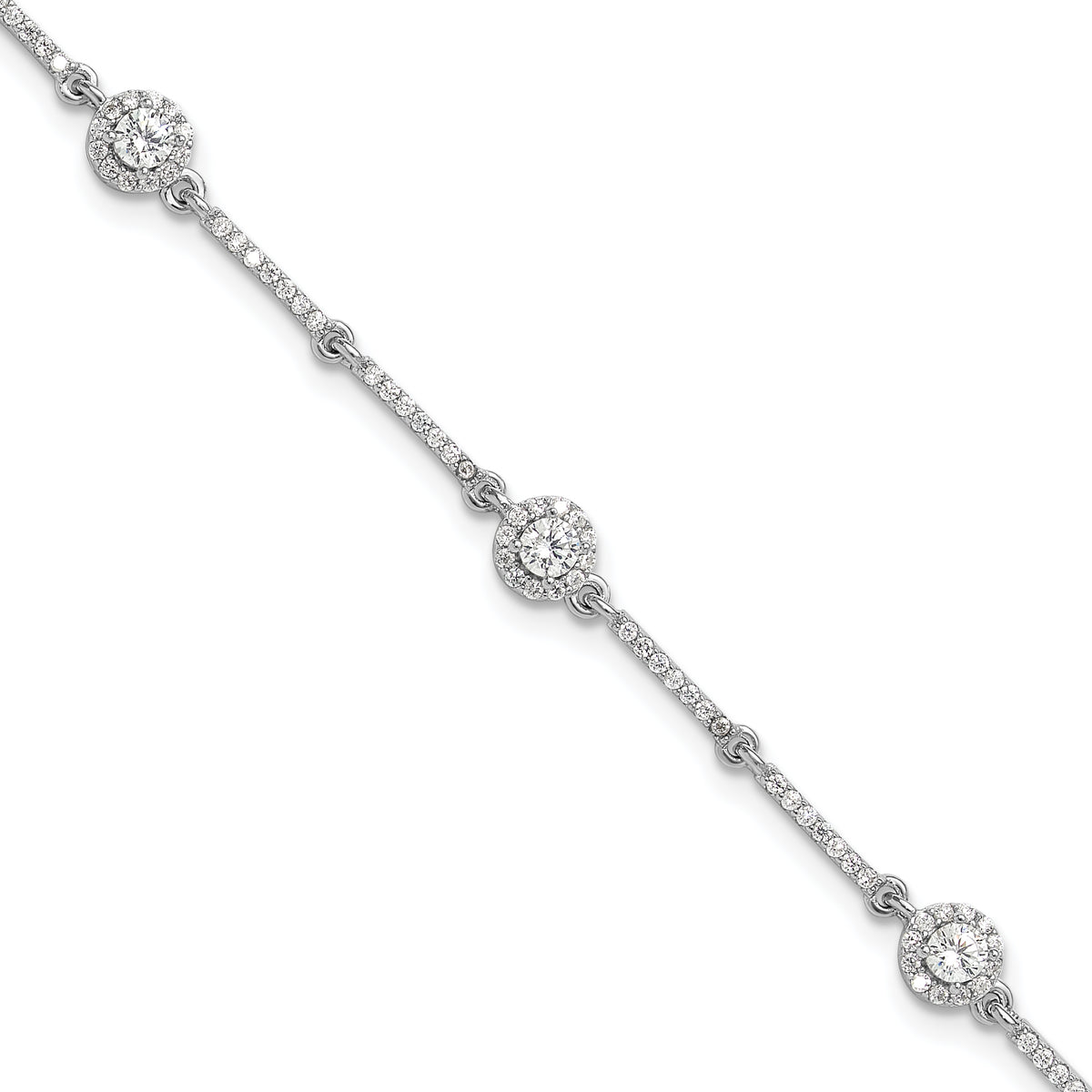 Sterling Silver Rhodium-Rhodium-Plated CZ Link 7in w/1in ext. Bracelet